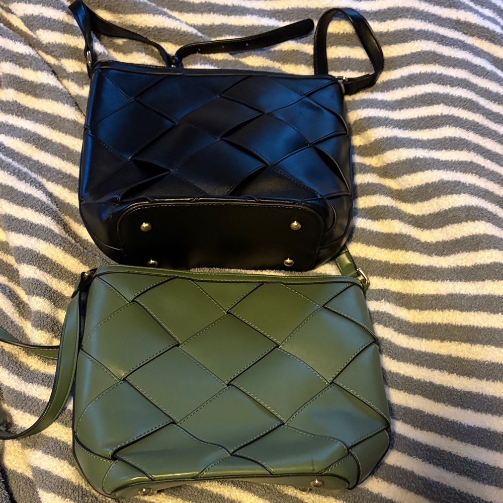 Black and Green Woven Crossbody Bag